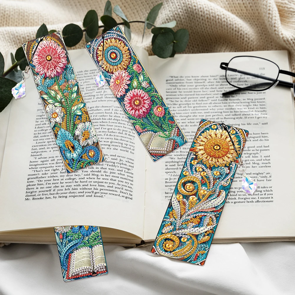 

4Pcs Special Shape Books Flowers 5D DIY Diamond Painting Bookmark for Bookworm