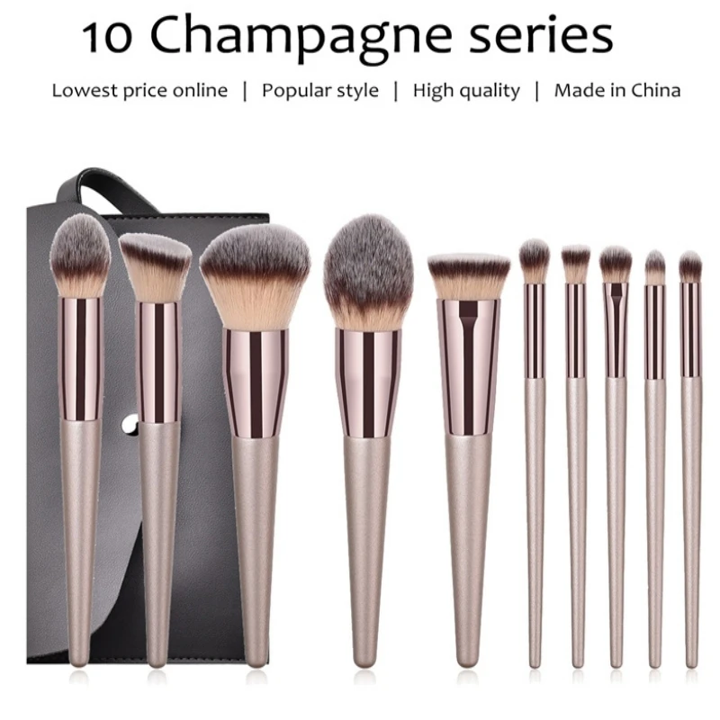 10 pezzi/set gradiente bicolore Durevole flessibile per il viso champagne Set di pennelli cosmetici con supporto personalizzato