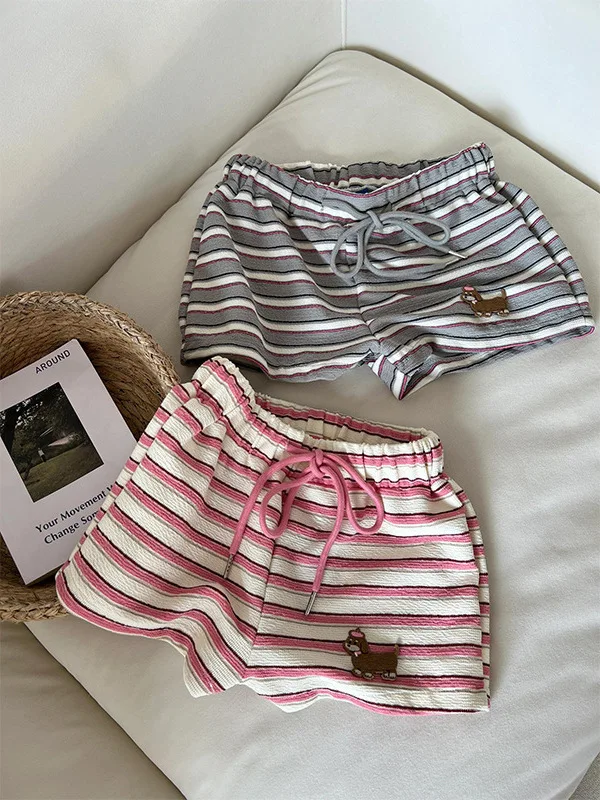 Casual Striped Sleep Pants Women's Loose Fit Pure Color Home Leisure Shorts Low Waist Summer Comfortable Soft Material