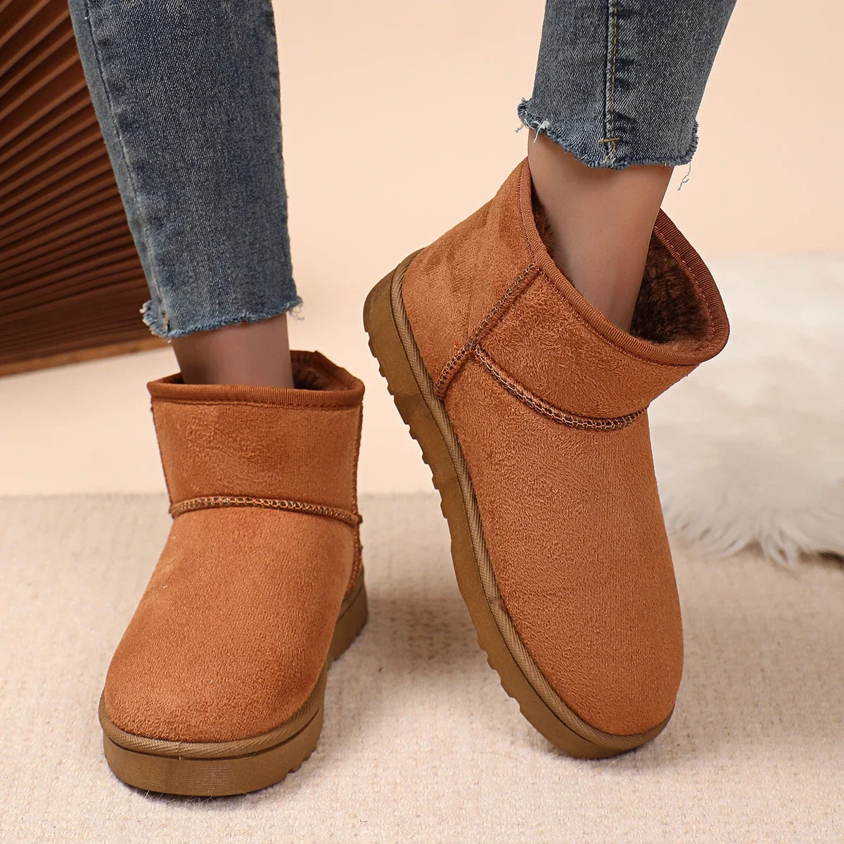 Modische/Sexy Rutschfeste Winterstiefel mit Flachem Schaft, Neue Runde Zehenpartie, Bequeme und Lässige Warme Schneestiefel für Damen – Detail 5