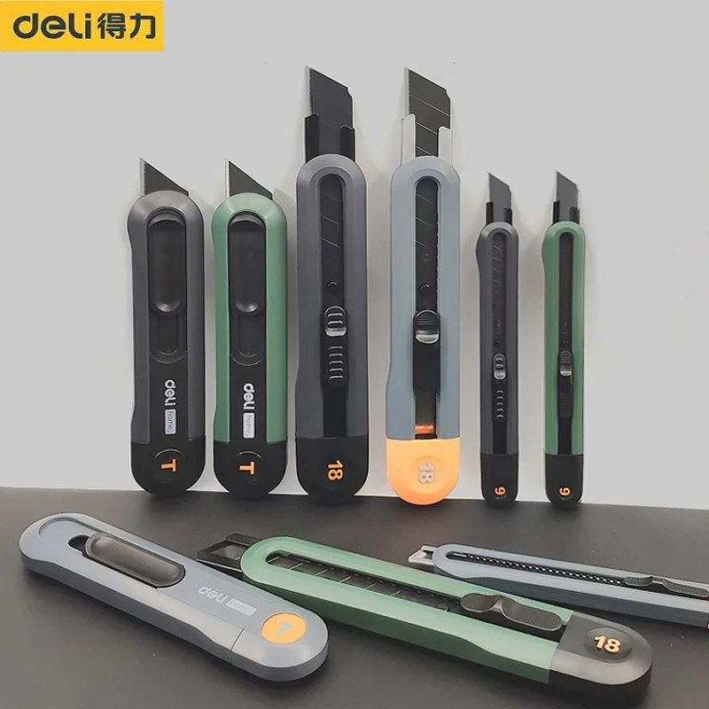 Deli-cuchillo utilitario de bolsillo, cortador de papel retráctil para herramienta de oficina, papelería, 3 piezas por juego