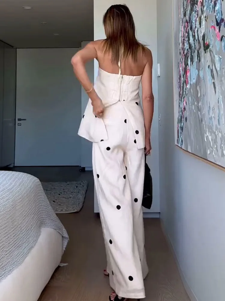 Mode Gedrukt Vrouwen Broek Set Casual Mouwloze Backless Split Wijdbeens Broek Losse 2-delige Pak 2025 Nieuwe Vrouwelijke Outfit