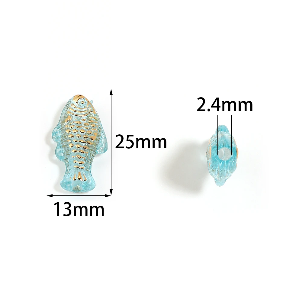 10 Stück goldfarbene kleine Fisch-Acrylperlen, bunte lose Abstandsperlen für die Schmuckherstellung, DIY-Armband, Halskette, Zubehör – Detail 1