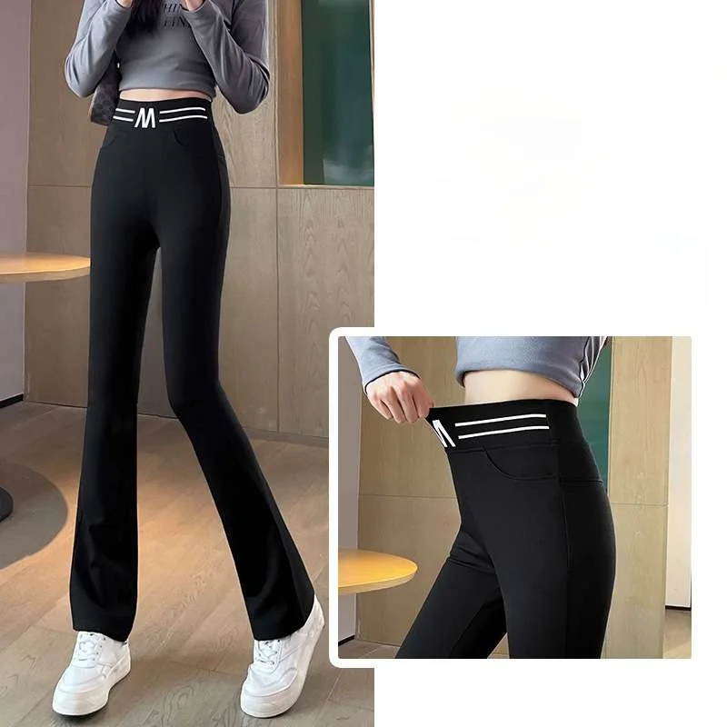 春秋の女性のカジュアルなフレアパンツロングナインポイントカプリパンツ快適なルーズフィットストレートレッグパンツ