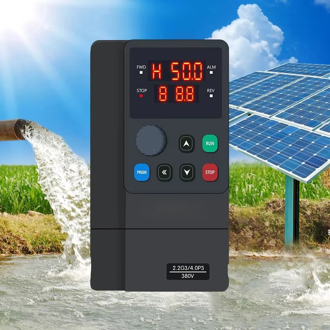 

Инвертор для солнечного водяного насоса 2.2 кВт (3 л.с.) с MPPT/V/F-контролем, IP20, вход 220В AC или 150В-400В DC