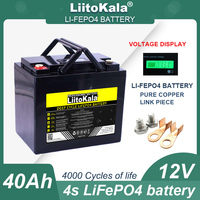 LiitoKala 12v/12.8V 40AH LiFePO4 Battery with 4s BMS Motorcycle Ignition boat Solar  Batteries 14.6v 10A Charger