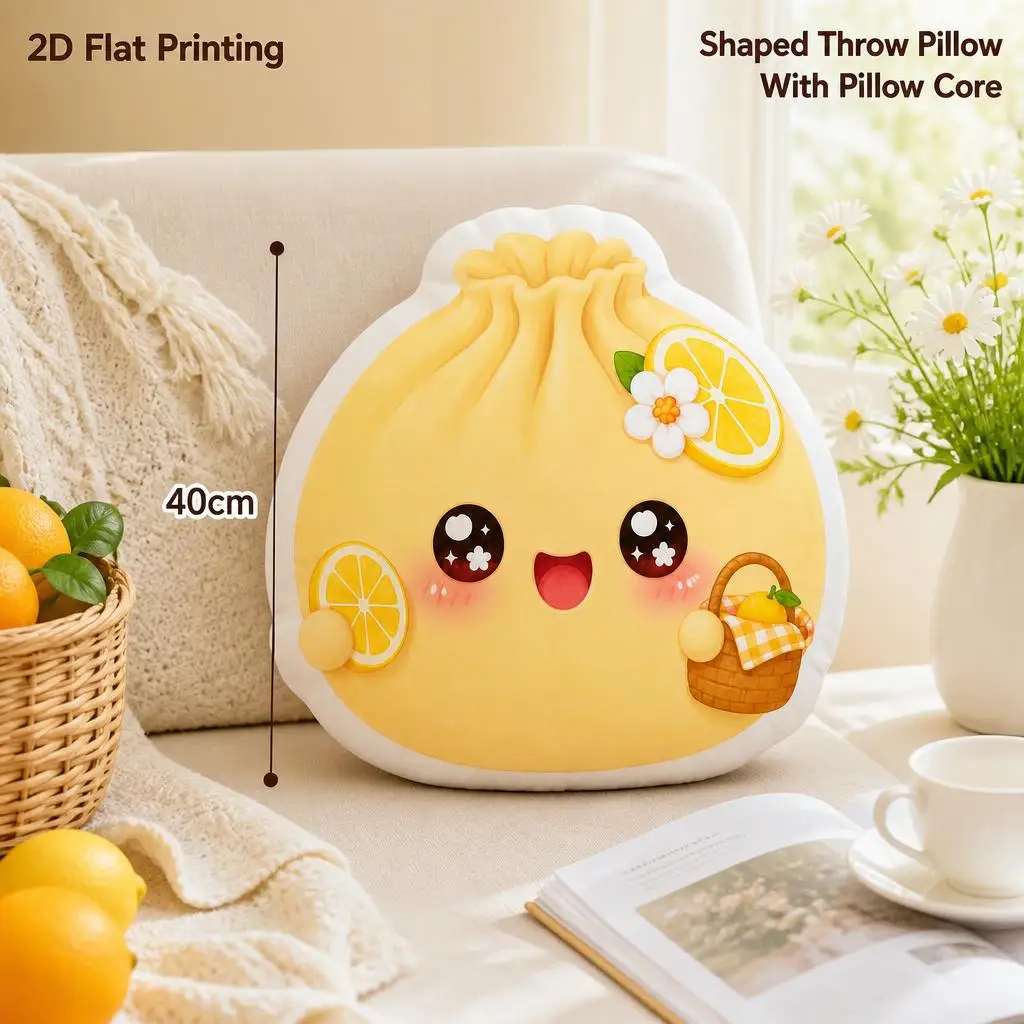 Lemon Basket Dumpling Cute Kawaii Gift For Birthday Plush Pillow Cushion Irregular Stuffed Throw Pillow Home Decor Gift Sofa Bed