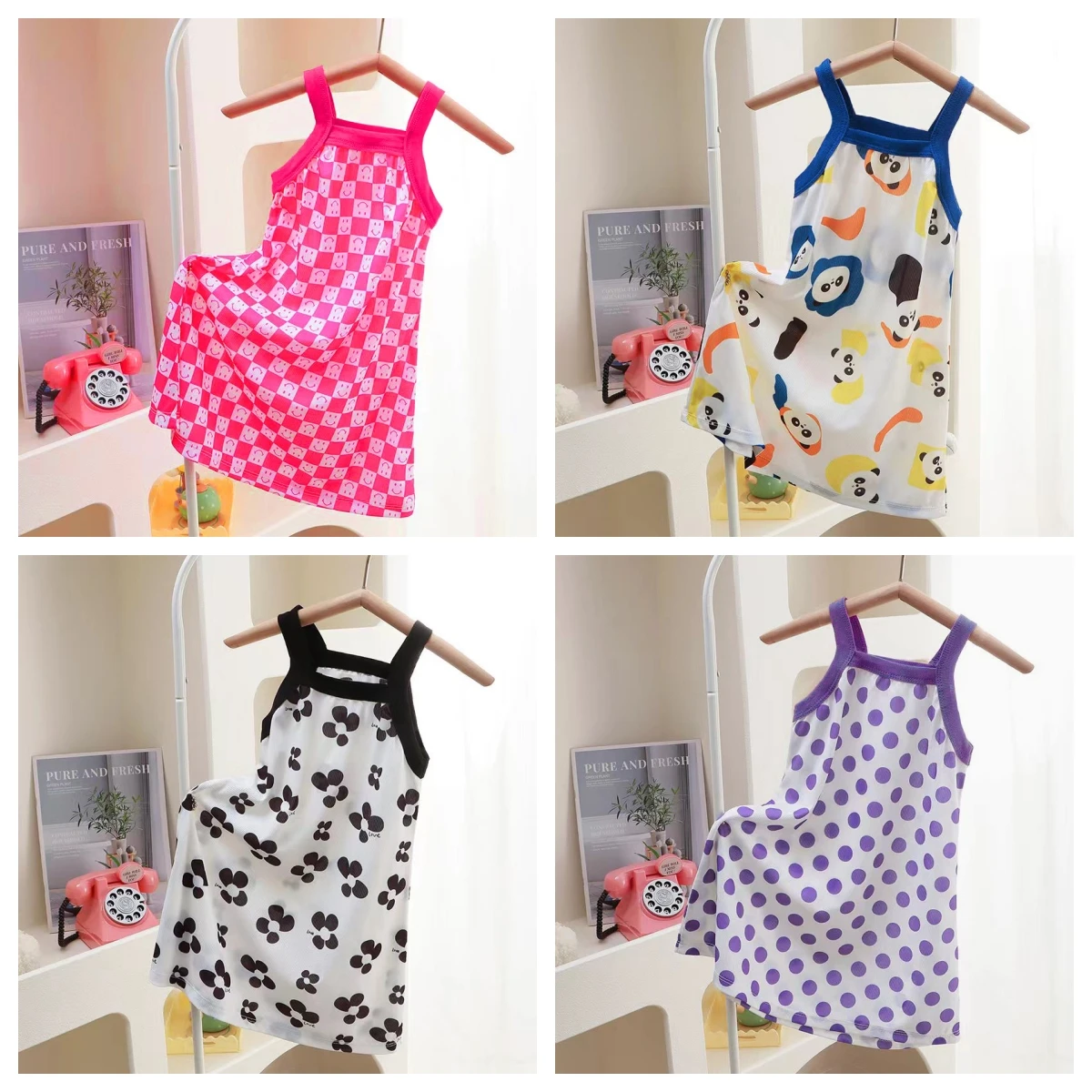 Kids Girls Soft Nightgown Cartoon Nightdress Girl Sleepwear Nightie Summer Sleeveless Smile Nightwear Children Clothes