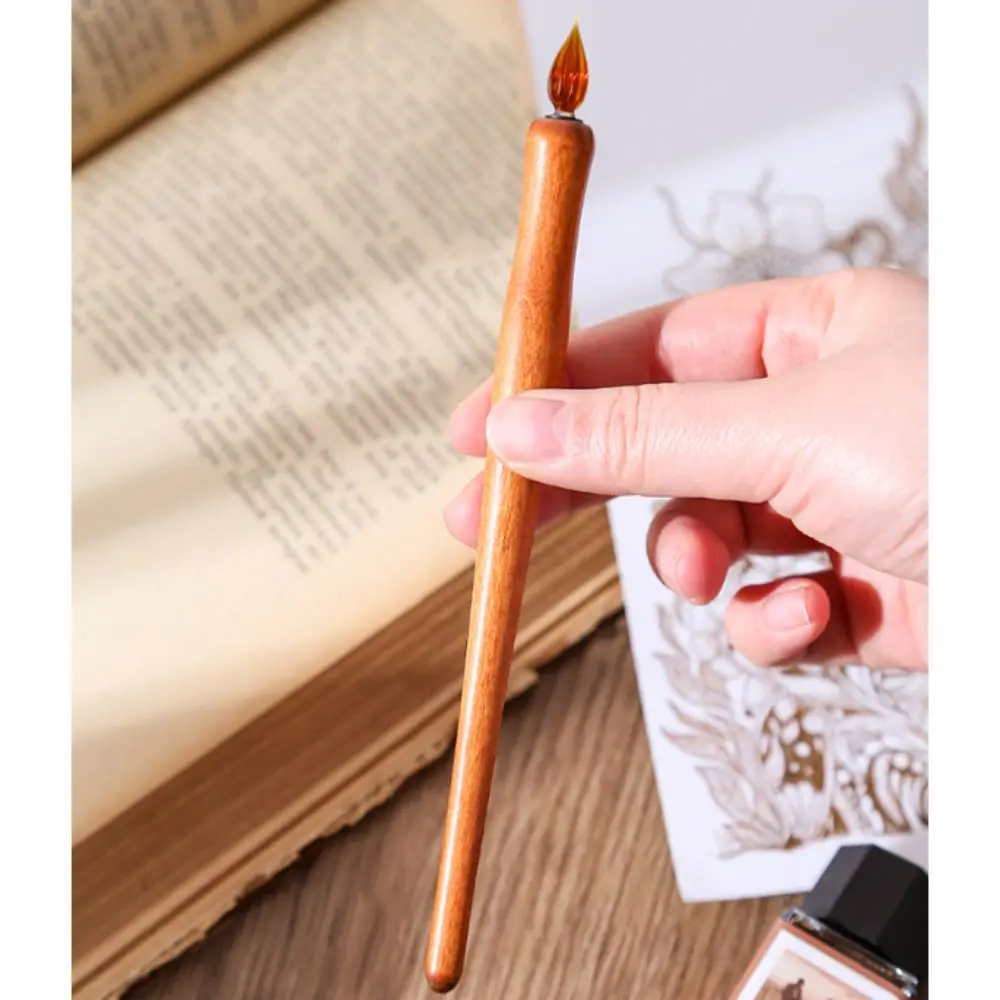 Wooden Pole Glass Pen Line Pen Calligraphy Dip Pen Ink Holder Sealed Container Stationery Dipping Pen Storage Rack Tools