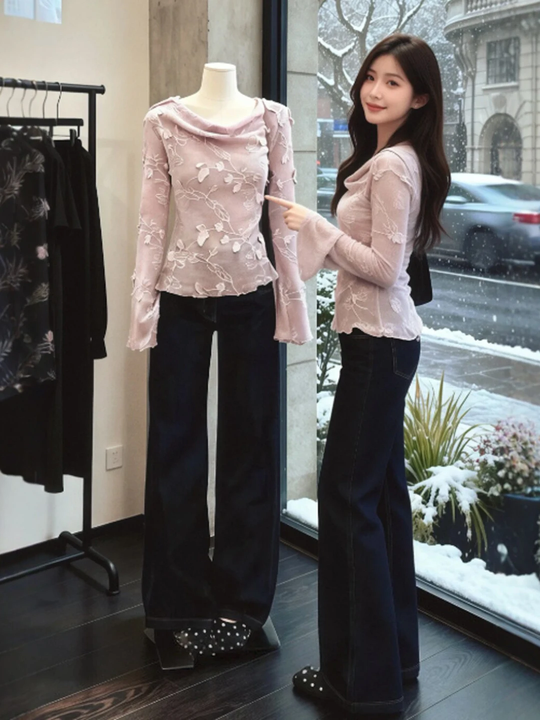 

Slimming Effect Long Sleeve Knitted Sweater Elegant Neck Design Women's Fashion Spring 2026 Soft Style Casual Versatile Wear