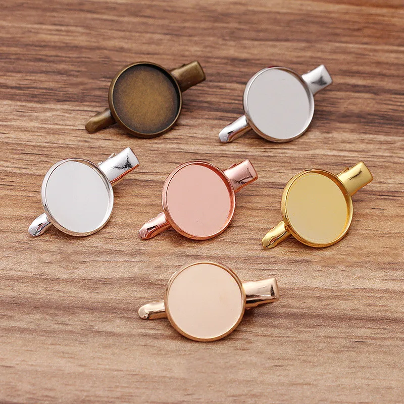 BASEHOME 10pcs/lot Hair Jewelry Settings Cabochon Base Blank Bezel Trays for 18mm Cabochon Cameo DIY Alligator Clip Base