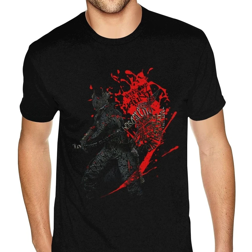 Arrival fashion BloodBorne Typography Welcome To The Hunt Mens Tshirt Mens Graphic Gothic Anime Cotton Gothic Style Tee Shirts