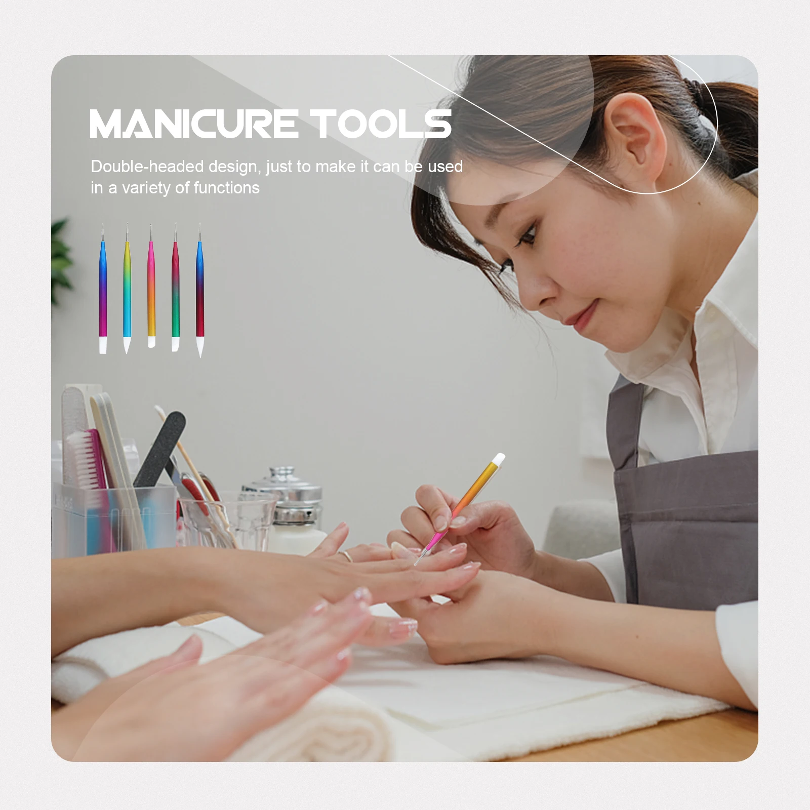 

5pcs Dotting Pen Silica Gel Tools Double Headed for Nail Art Manicure Salon Use Embossing Drawing Drill Bits Accessories