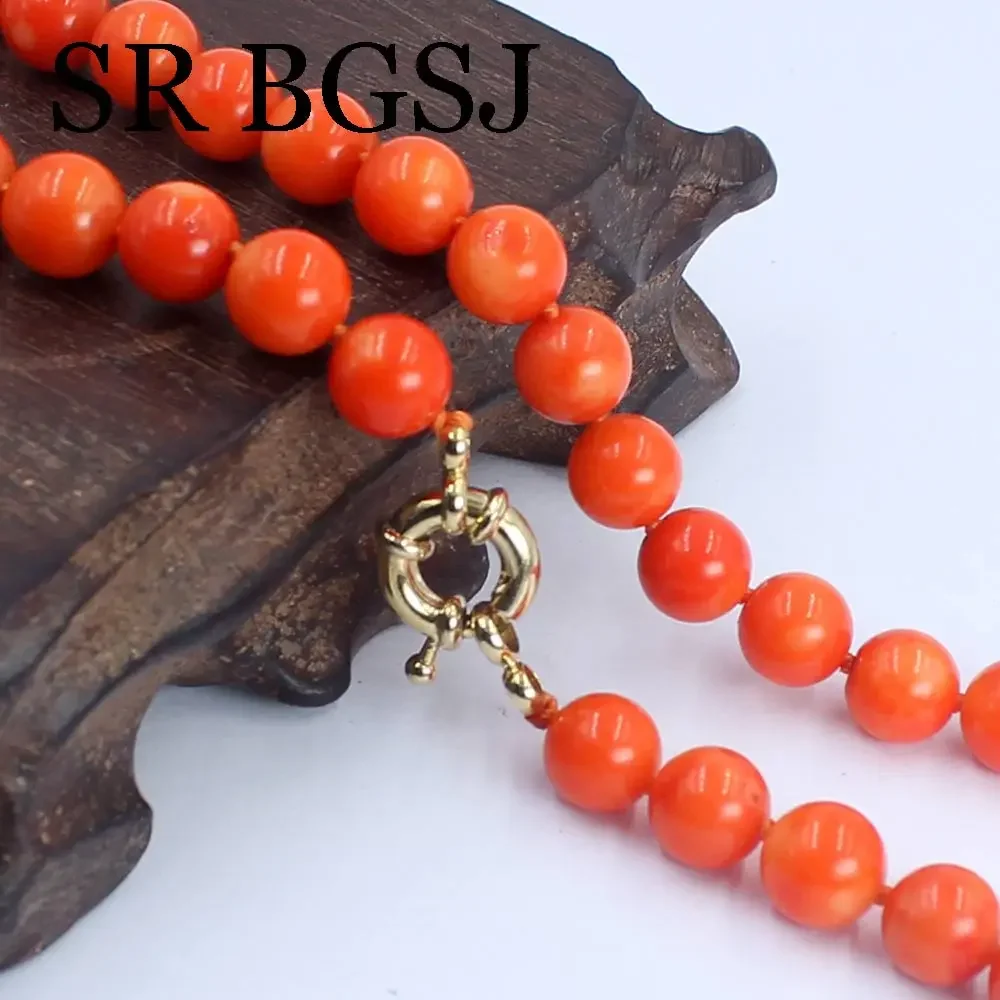 8-9mm Brilliant Orange Real Coral Natural Pendant Chokers Collar Delicate Design Rope Necklace For Female view 6