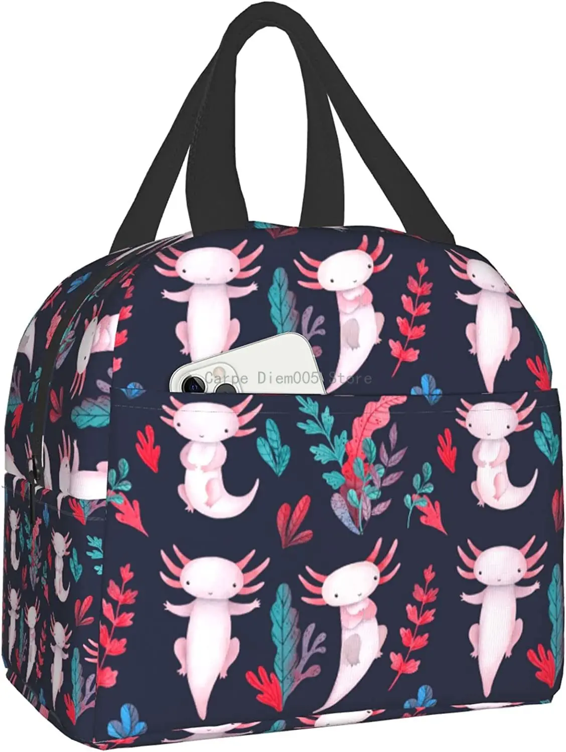 Axolotl Lunch Box Insulated Animal Lunch Bag For Women Men Girls Boys Portable Cooler Teto Bags For Work School Picnic