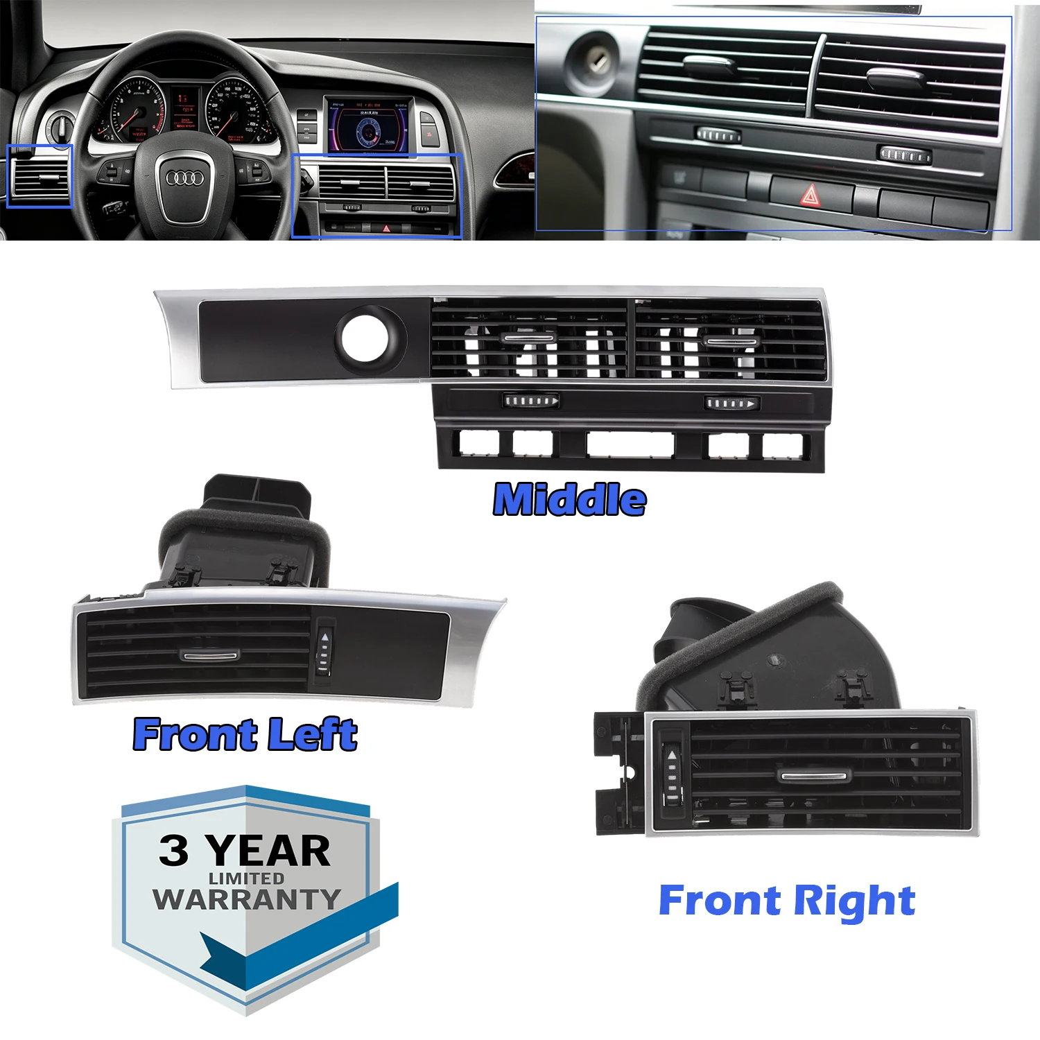 

Front Dashboard Air Vent 4F1820951F,4F1820901D,4F1820902D For AUDI A6 C6 S6 RS6 2006-2011
