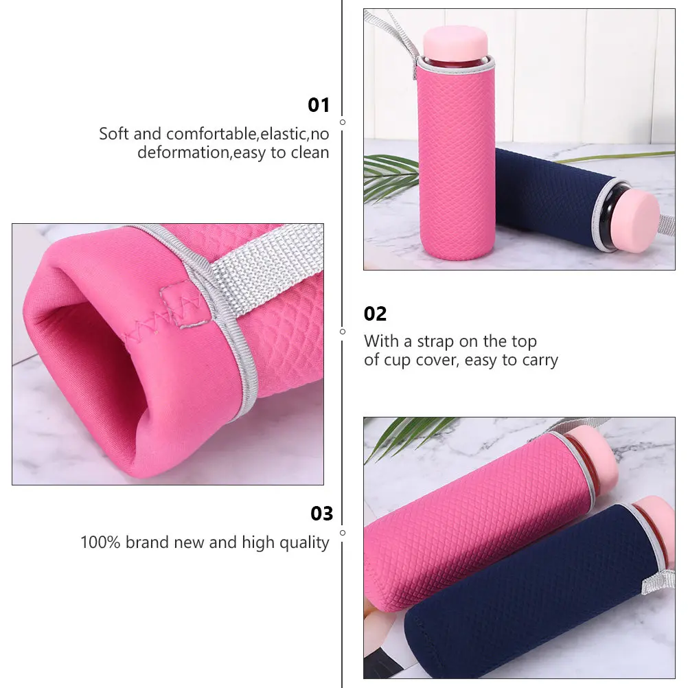 Insulated Water Bottle Sleeve 4 Pack for 550ml Glass Cup Heat Retaining Anti Scald Cover with Carry Strap