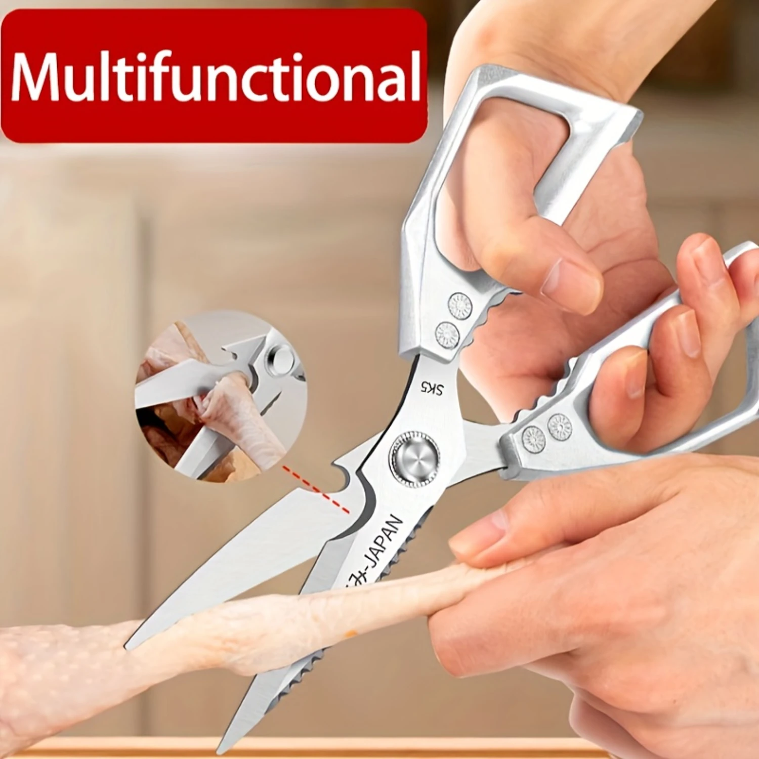 Scharfe Edelstahl Küche Schere Geflügel Schere Fisch Knochen Entferner Multifunktionale Fleisch Lebensmittel Cutter Schere Für Küche – Detail 3