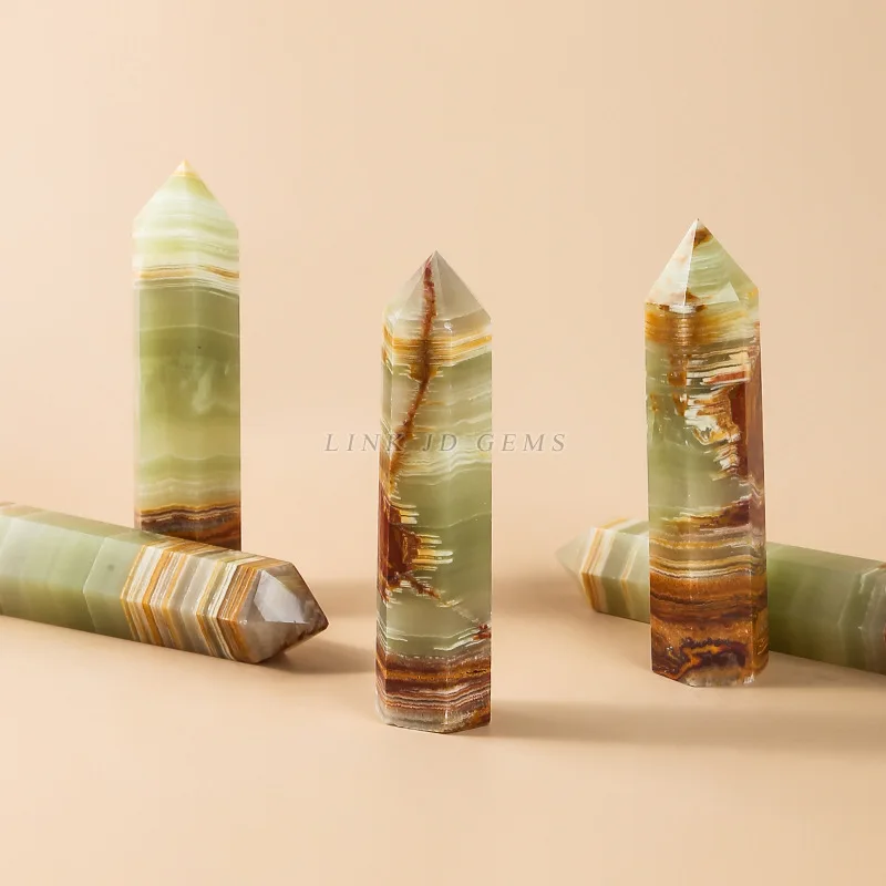 Reiki crystal Natural Afghanistan jade hexagonal column six prism single tip jade Stone column ornaments handicraft wholesale