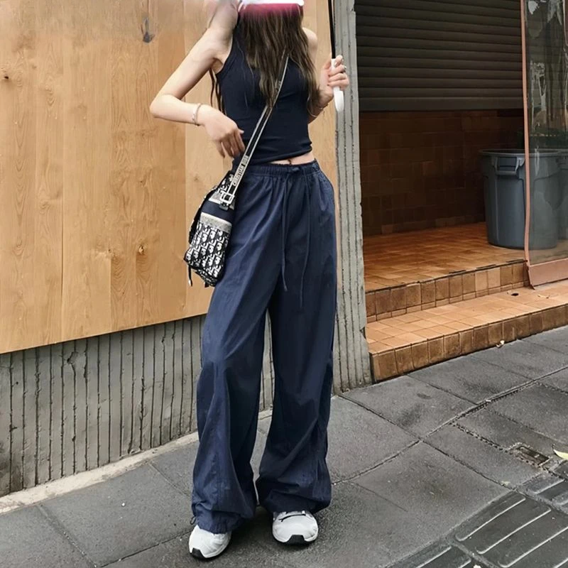 QWEEK vintage baggy y2k cargo pants women America style casual oversized sports jogger trousers Korean summer wide leg pantalon