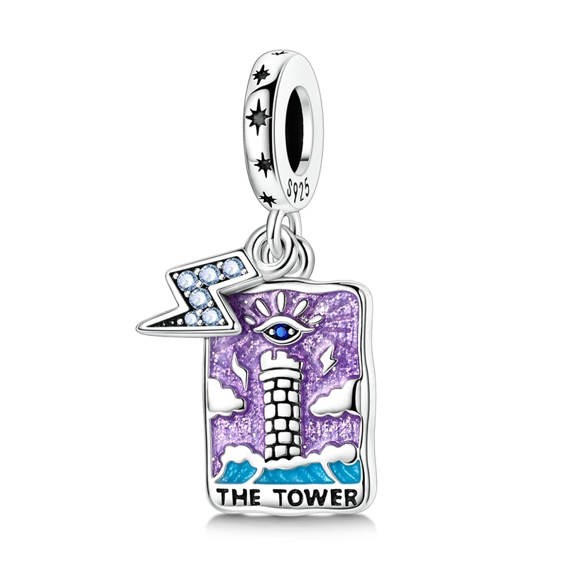 

925 Sterling Silver Charms Bead CZ Zircon Awakening Lightning Tarot Dangle Fit Original Bracelet DIY Women Jewelry Gift
