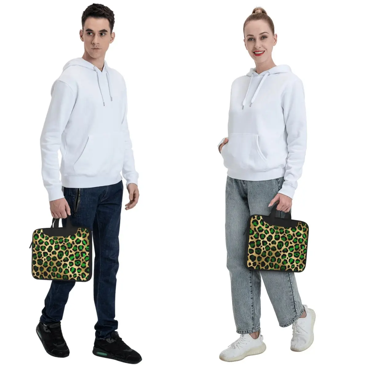 Emerald Green Leopard Print Crossbody Laptop Bag Case Computer Bag Resistant Protective Notebook Pouch for Lenovo
