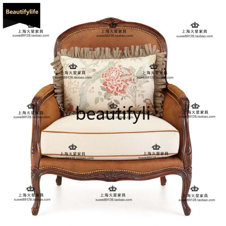 

b33 American European solid wood carving flower single sofa chair, French retro zebra pattern fabric tiger chair