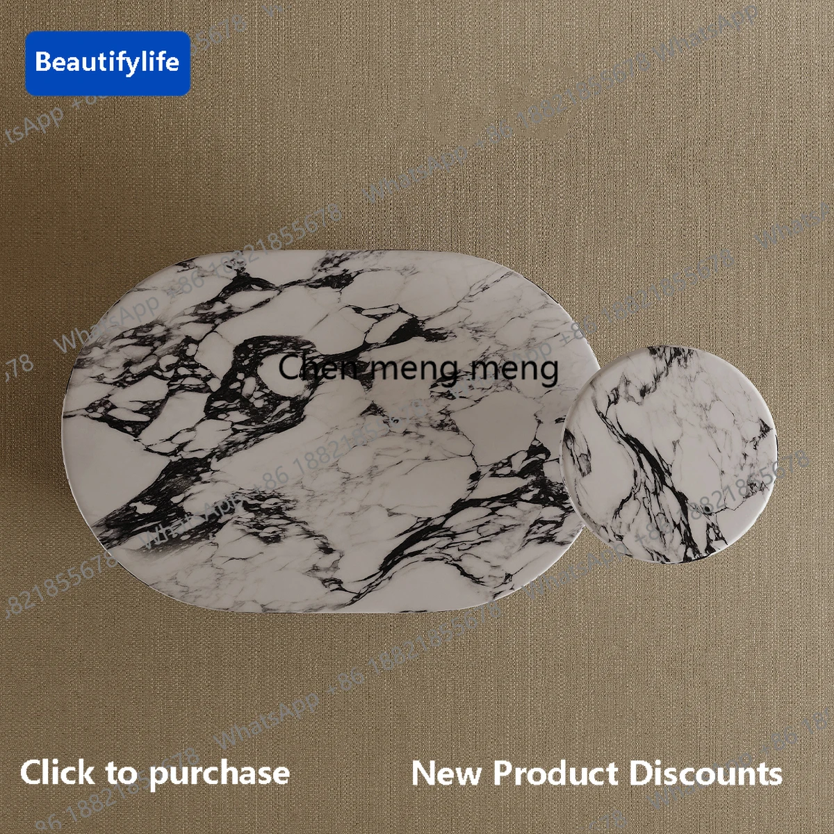 Y183 French Cream Marble Coffee Table, Round Vintage Luxury Designer End Table for Living Room, Modern Natural Stone Table​