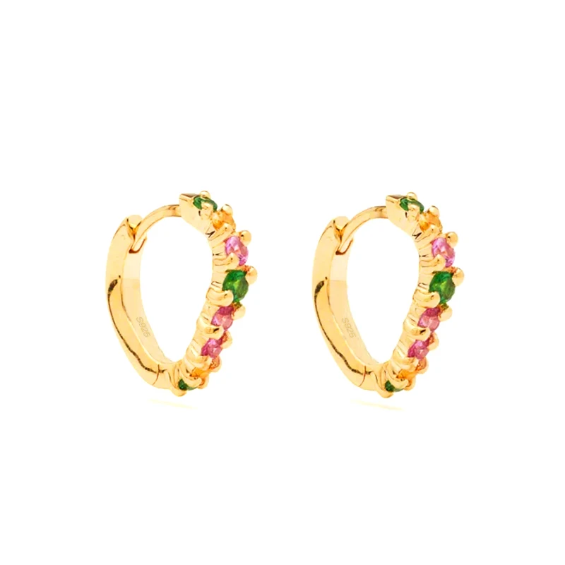 

Pendientes Brincos 925 Sterling Silver Inlaid Colorful Rhinestone Hoop Earrings For Women Girls Delicate Daily Jewelry