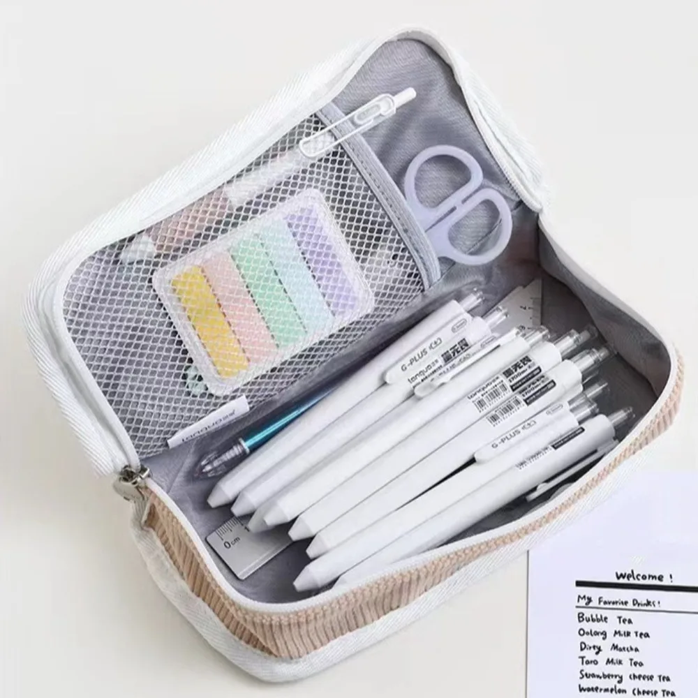 Bolsa de papelería Ins rosa, azul y gris, almacenamiento de escritorio de gran capacidad, estuche de lápices de estilo coreano, estuche de lápices estético de estilo Ins