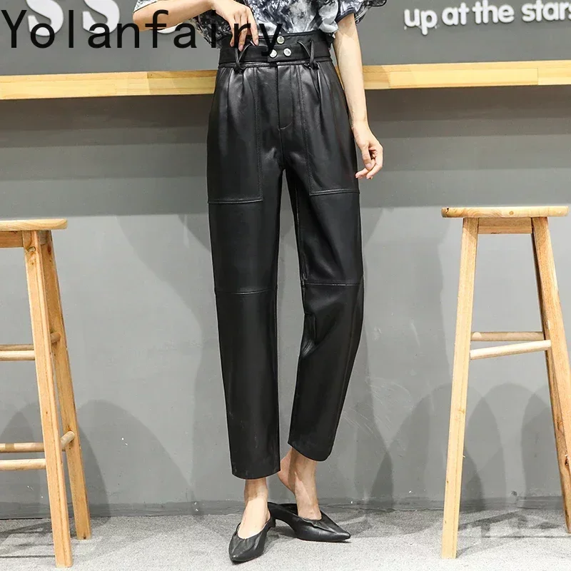 

Fashoin High Quality Genuine Sheepskin Pants for Women Spring Autumn 2024 Female High Waist Pant Harem Pants Ropa Mujer Zjt2508