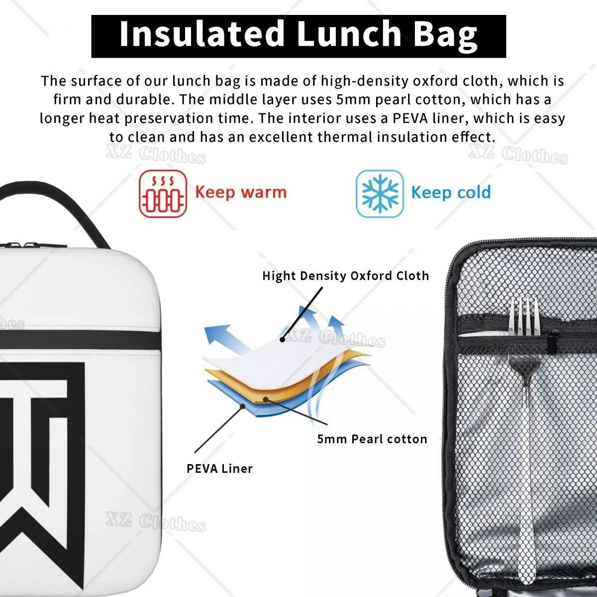 Custom Golf Logo Reusable Lunch Bag Warm Cooler Insulated Lunch Box with Pocket for Men Women Student School Trip Picnic