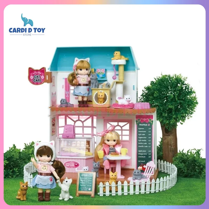 

Kawaii Mimiworld Anime Figures Pink Luggage Hotel Dream Villa House Cute Pet Cafe Playing House Doll Toy Girls Birthday Gifts