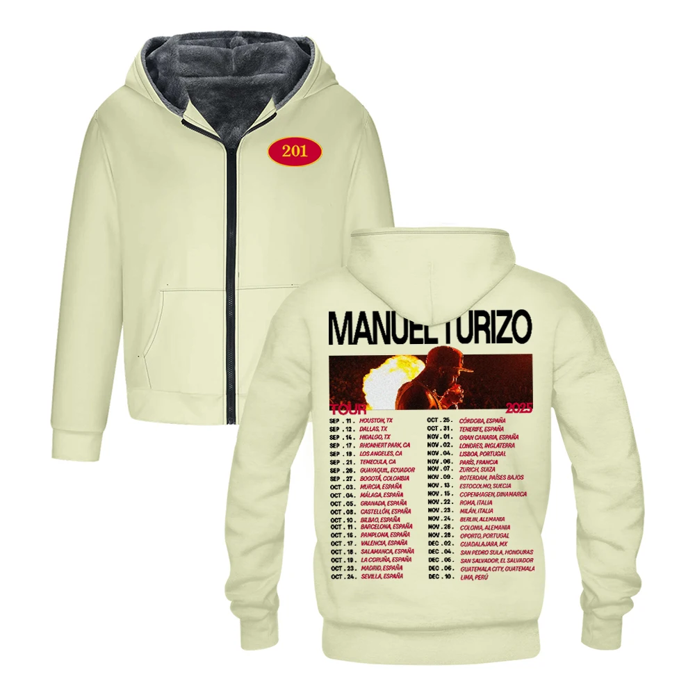 مانويل توريزو 201 جولة حول العالم 2025 قلنسوة بسحاب كم طويل ملابس الشارع الشهير النساء الرجال سترة سترات للجنسين معطف الشتاء