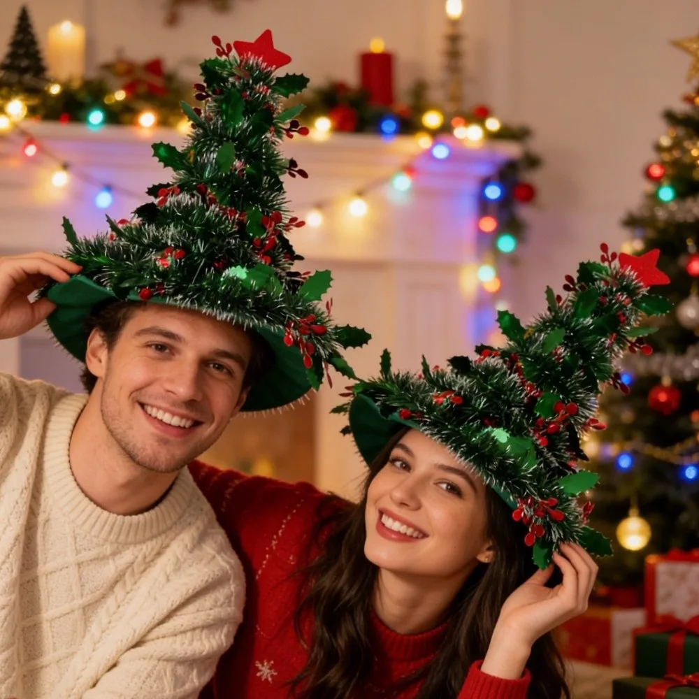 Funny Snowflake Christmas Tree Hat Non-woven Rain Silk Cloth Christmas Hat Star Cosplay Costume Xmas Headwear Happy Christmas