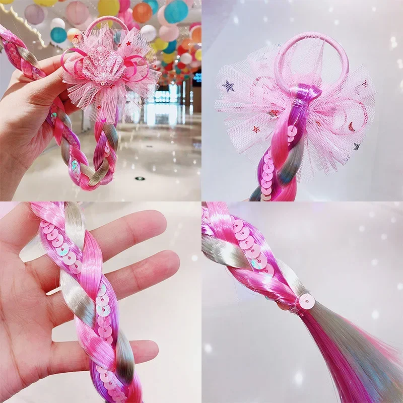 Princess Braid Unicorn Rainbow Hairpiece Cosplay Braided Wigs for Elsa Dress Up Set for Toddler Girls Party Wedding Birthday