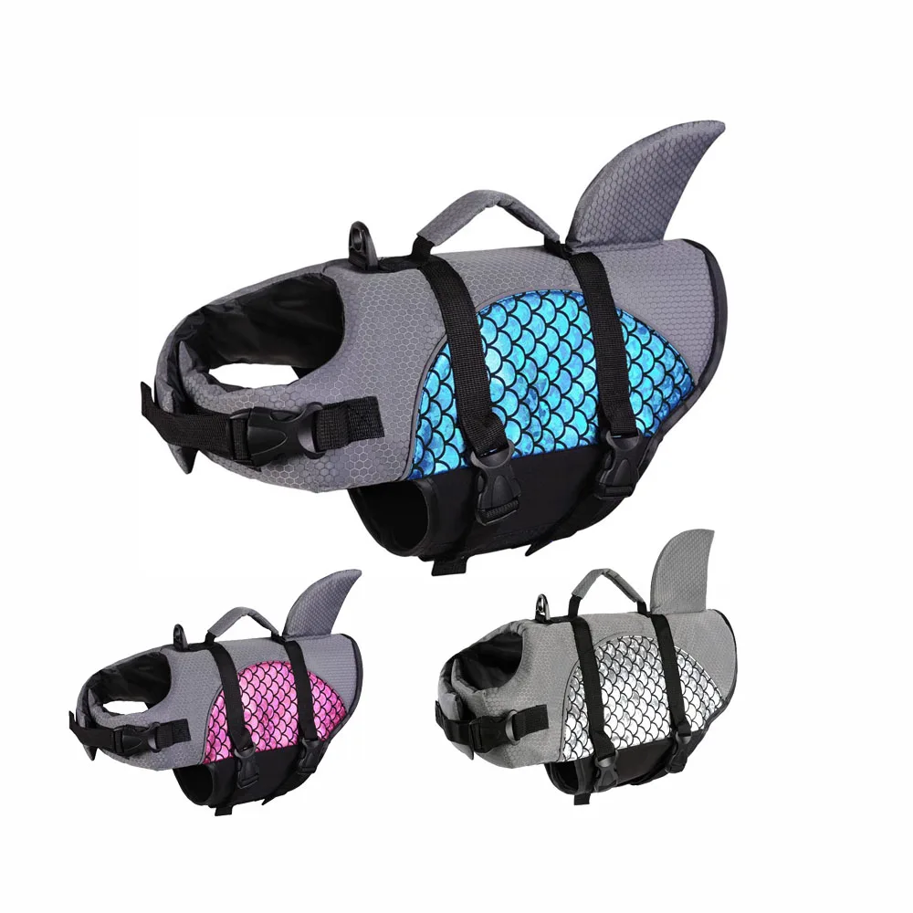 Dog Life Jacket Ripstop Shark Flotation Lifesaver Vests with Rescue Handle High Buoyancy for Dogs Swimming Pool Beach Boating