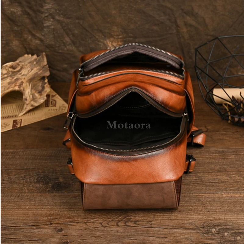 MOTAORA New Women\'s Multi Zipper Backpack Vintage PU Leather Shoulder Bag Ethnic Design Large Capacity Travel Bags Handbag Purse