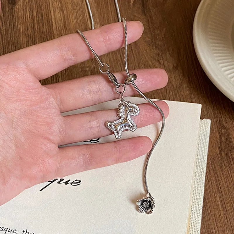 Silver Star Necklace Sliding Pull Cord Design Long Chain Tarnish Resistant Lightweight Premium Sweater Jewelry for Women