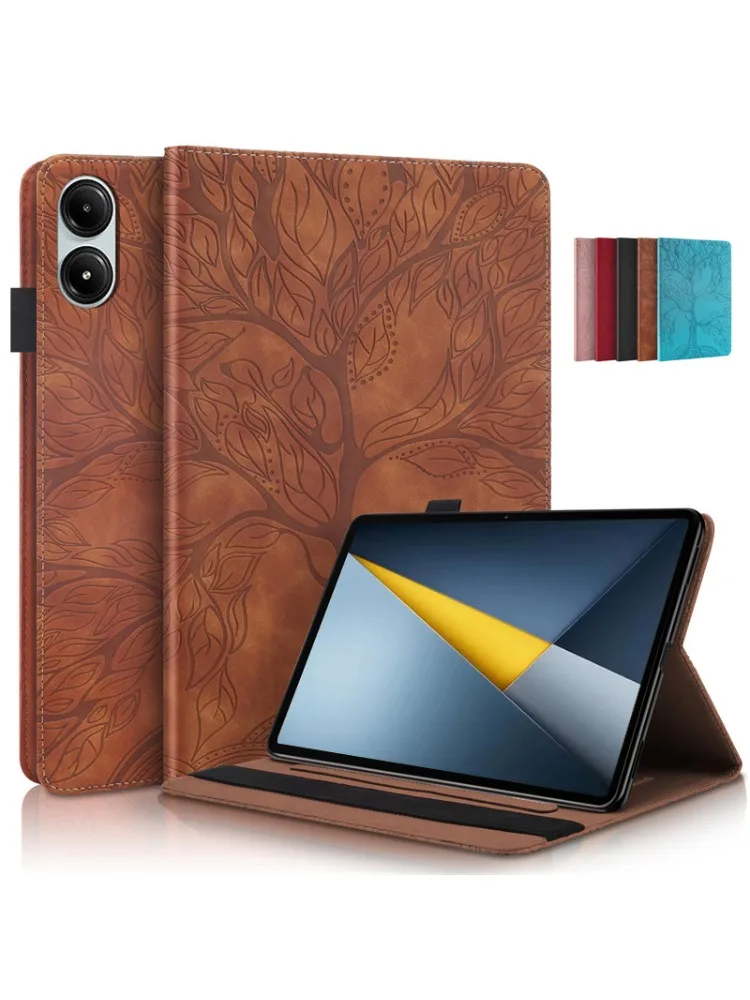 Etui na Poco Pad M1 12.1 cala, tłoczona skóra PU z motywem drzewa, portfel z klapką, futerał na Xiaomi Poco Pad M1 12.1 2025, etui — zdjęcie produktu 7