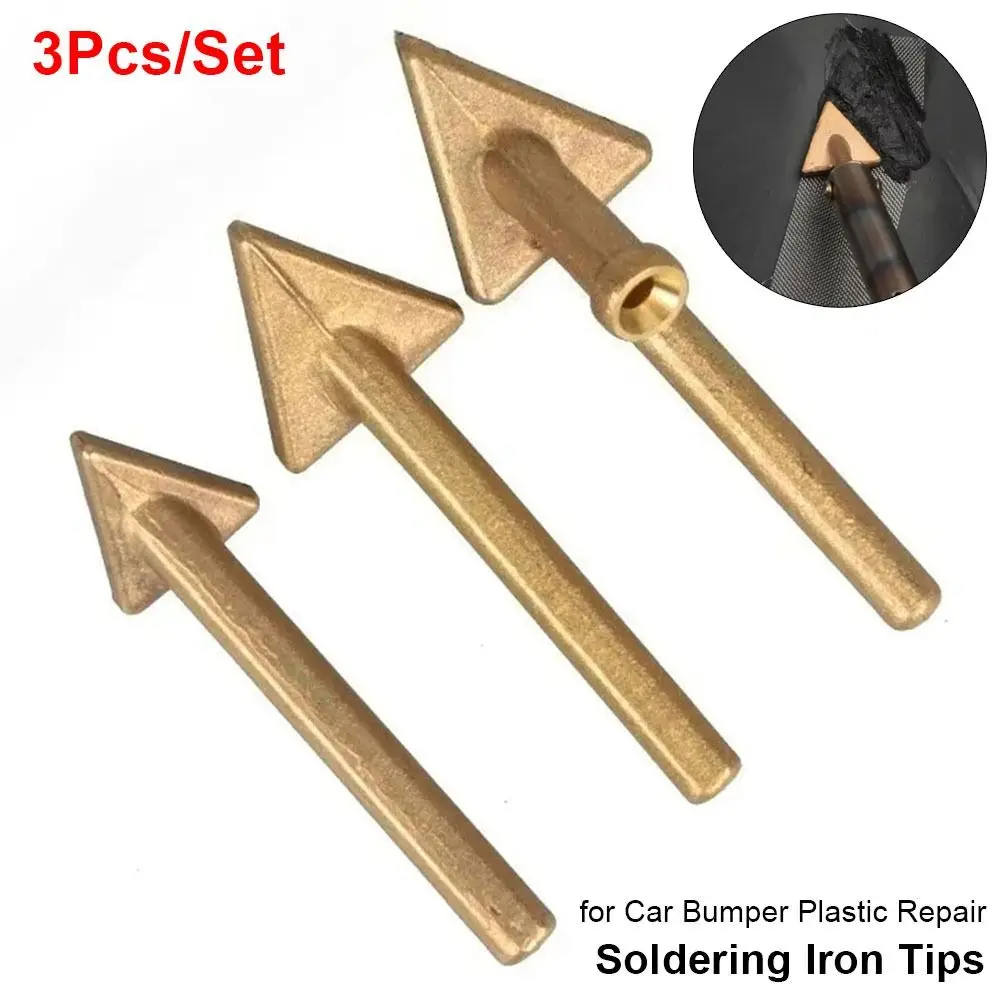 3Pcs/Set Brass Soldering Iron Tips 80W Triangular Smoothing Head Replacement Tips Plastic Repair Welding Tips