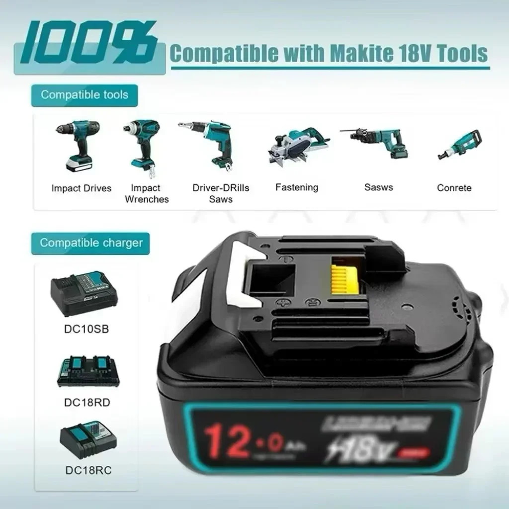 BL1860 for makita 18v 12Ah original battery bl1830 bl1860 bl1850B tool batteries compatible for Makita 18 Volt wireless grinder