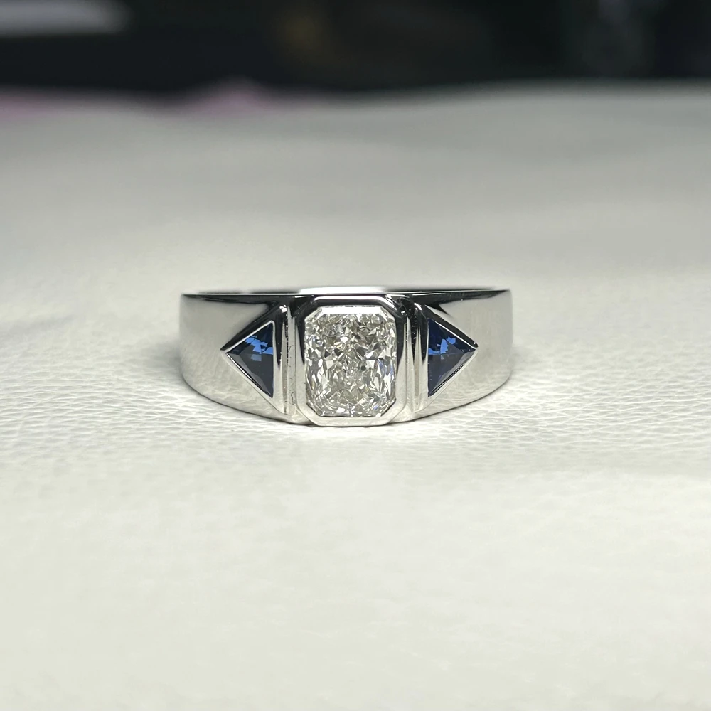 

Meisidian Radiant Cut 1.5 Carat G VS1 100% Real Lab Grown CVD Diamond 18K White Gold Men Ring