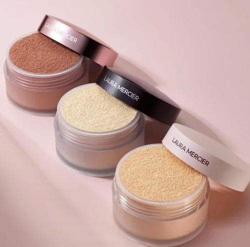 Caja negra, rosa y blanca, polvo fijador duradero de múltiples efectos, marca brillante, blanqueamiento, Laura Mercier, polvo fijador translúcido de 29g