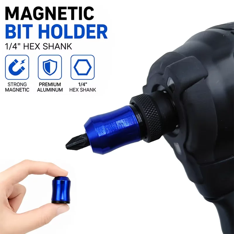 1/4 Inch Hex Bit Magnetizer, Aluminum Alloy Strong Magnetic Bit Holder Screw Magnet for Drill Impact Driver