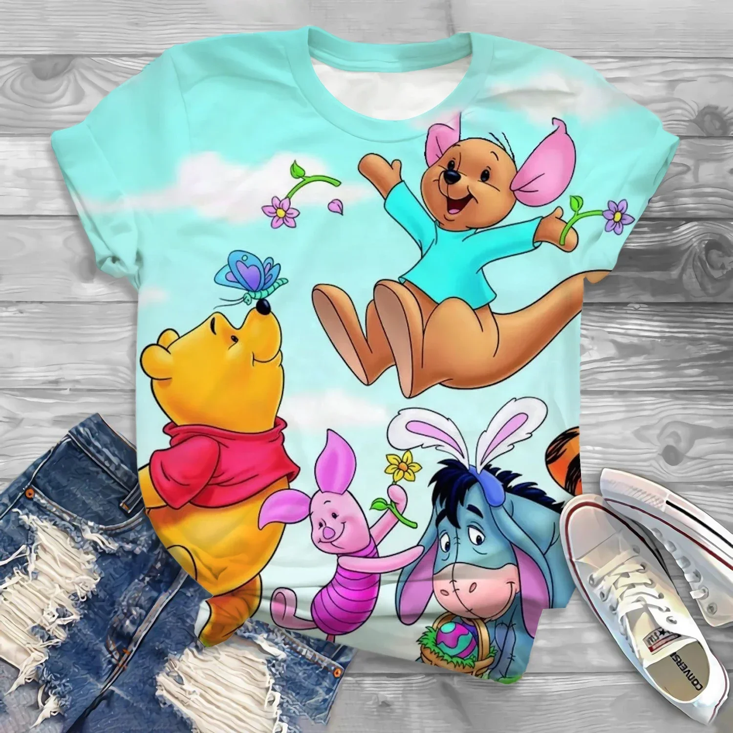 Camiseta con estampado de dibujos animados en 3d de Disney para niños, camiseta de moda de Winnie The Pooh, Tops de gran tamaño, ropa Y2k