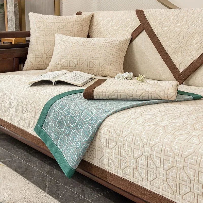 

Chinese Non-slip Sofa Cover Leather Sofa Cushion Beige Edging Cover Towel Modern Simple 4 Season Universal Home Protection Cover