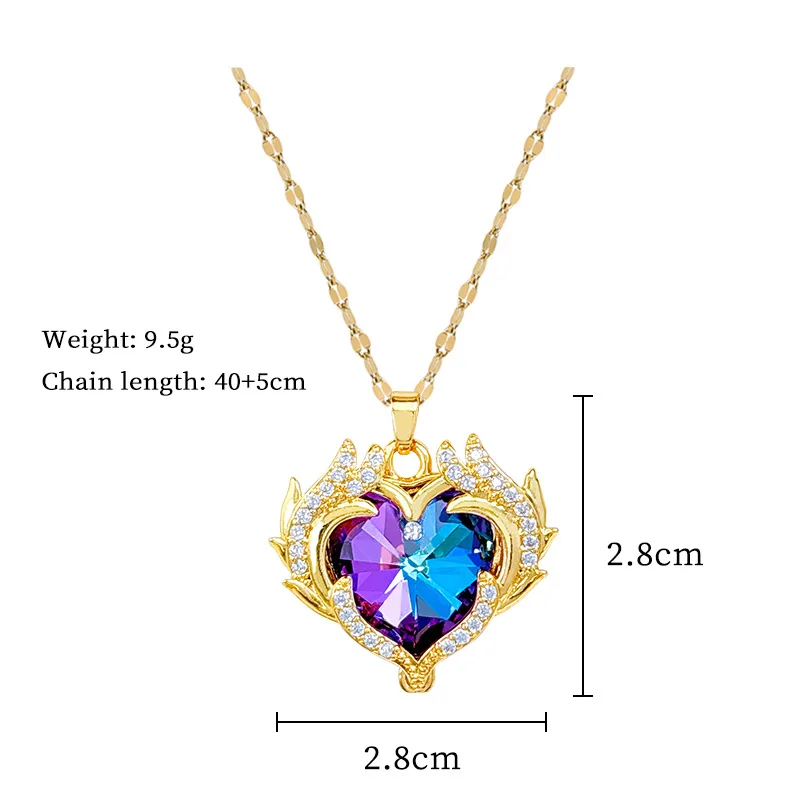 DIEYURO 316L Stainless Steel Magnificent Colorful Love Heart Pendant Necklace Womens New Fashion Collarbone Chain Jewelry Gift