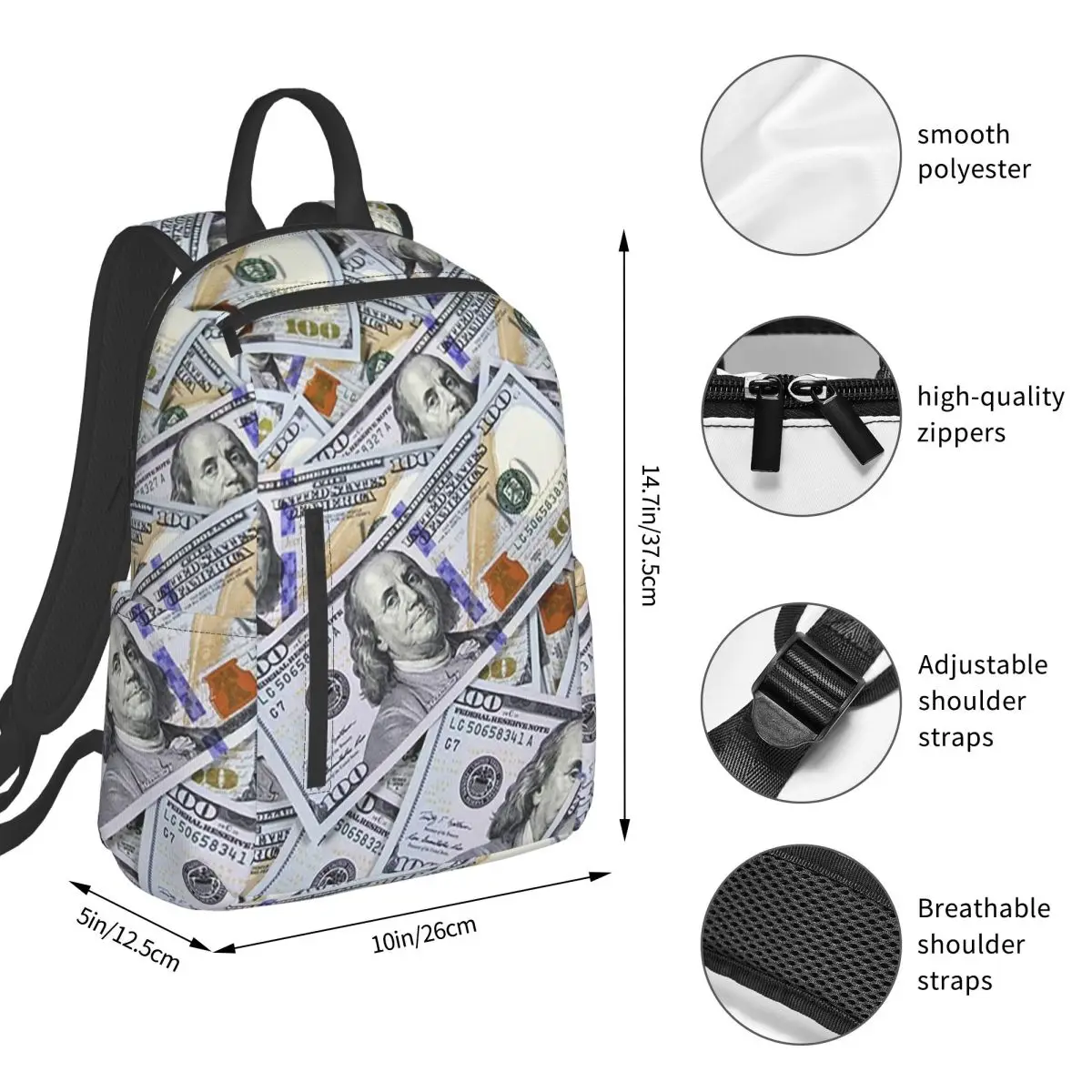Giant Money Background 100 Dollar Bills Backpack Student BookBag Kids School Bag Computer Shoulder Bags Boys Girls
