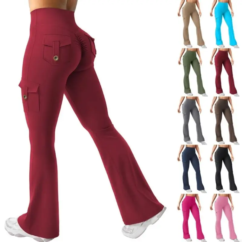 Pantalones cargo para mujer, cintura elásticos acampanados a para entrenar, pantalones Yoga pierna ancha con
